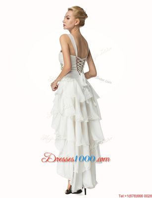 High Low A-line Sleeveless White Cocktail Dress Lace Up