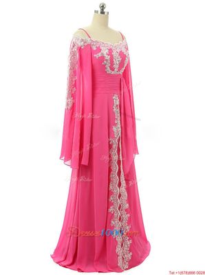 Long Sleeves Sweep Train Zipper Lace and Sequins Prom Dresses