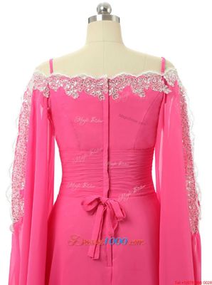 Long Sleeves Sweep Train Zipper Lace and Sequins Prom Dresses