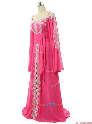 Long Sleeves Sweep Train Zipper Lace and Sequins Prom Dresses