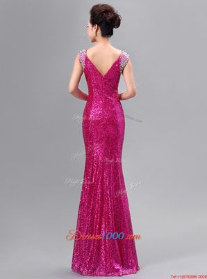 Mermaid Fuchsia Sleeveless Sequins Floor Length Prom Dress