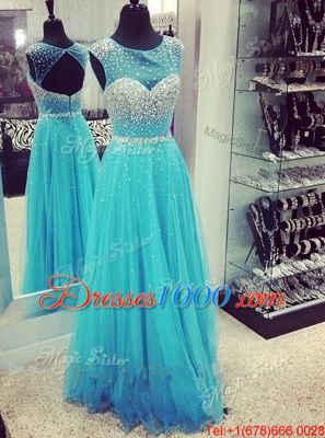 Mermaid Chiffon Sleeveless Dress for Prom Sweep Train and Beading