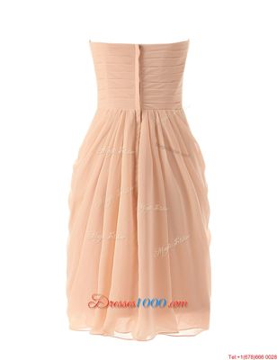 Knee Length Peach Evening Dress Chiffon Sleeveless Ruffles