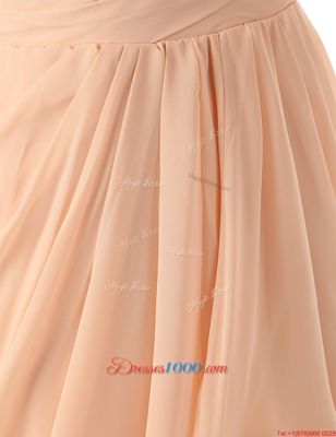 Knee Length Peach Evening Dress Chiffon Sleeveless Ruffles