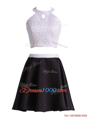 Vintage Halter Top Black Zipper Prom Dress Beading Sleeveless Mini Length