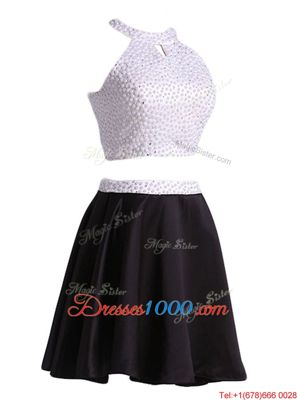 Vintage Halter Top Black Zipper Prom Dress Beading Sleeveless Mini Length