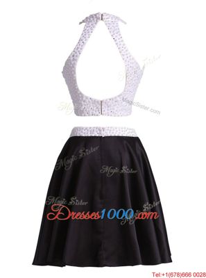 Vintage Halter Top Black Zipper Prom Dress Beading Sleeveless Mini Length