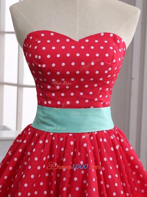 Red Zipper Womens Party Dresses Lace and Pleated Sleeveless Mini Length