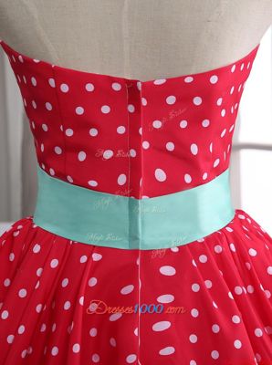 Red Zipper Womens Party Dresses Lace and Pleated Sleeveless Mini Length