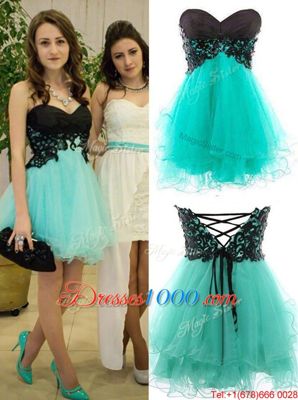 Stunning Turquoise Sweetheart Zipper Appliques Prom Evening Gown Sleeveless