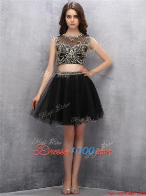 Gorgeous Scoop Sleeveless Mini Length Beading Zipper Prom Dress with Black