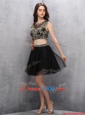 Gorgeous Scoop Sleeveless Mini Length Beading Zipper Prom Dress with Black
