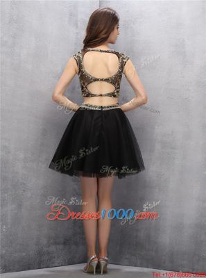 Gorgeous Scoop Sleeveless Mini Length Beading Zipper Prom Dress with Black