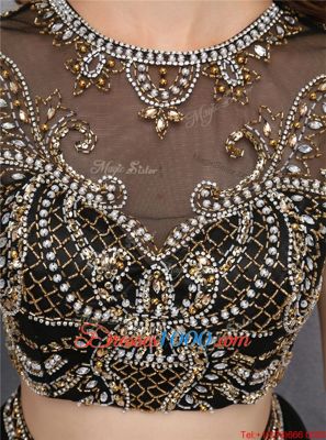 Gorgeous Scoop Sleeveless Mini Length Beading Zipper Prom Dress with Black