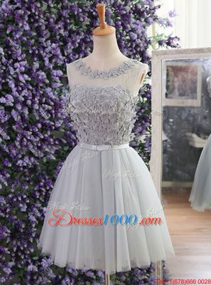 Scoop Grey Lace Up Homecoming Party Dress Appliques Sleeveless Mini Length