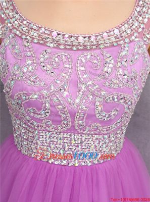 Ideal Lilac Prom Dresses Prom and Party and For with Beading Scoop Sleeveless Zipper