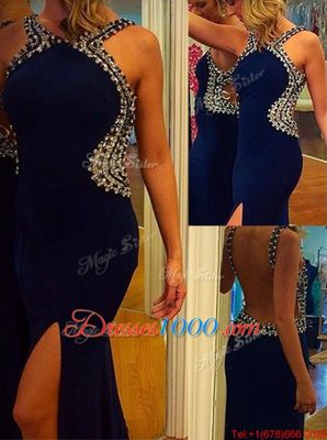 Mermaid Backless Prom Party Dress Navy Blue and In for Prom and Party with Beading Court Train