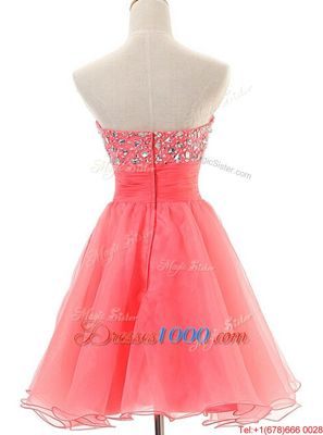 Watermelon Red Organza Zipper Dress for Prom Sleeveless Beading