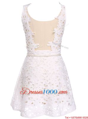 Cheap White Scoop Neckline Lace and Belt Homecoming Dress Sleeveless Zipper