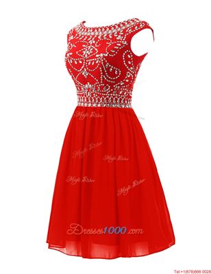 Cheap Scoop Mini Length Zipper Prom Gown Red and In for Prom with Beading