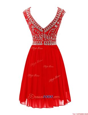 Cheap Scoop Mini Length Zipper Prom Gown Red and In for Prom with Beading