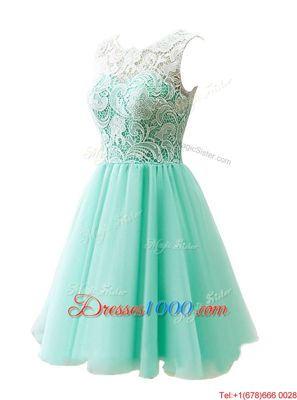 Scoop Clasp Handle Tulle Sleeveless Knee Length Prom Dresses and Lace