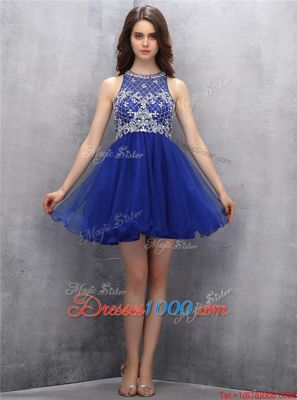 Fabulous Scoop Royal Blue Sleeveless Beading Mini Length Homecoming Dresses