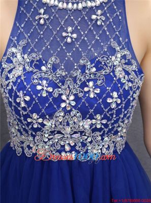 Fabulous Scoop Royal Blue Sleeveless Beading Mini Length Homecoming Dresses