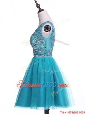 Tulle Scoop Sleeveless Zipper Beading and Sequins Prom Dresses in Teal