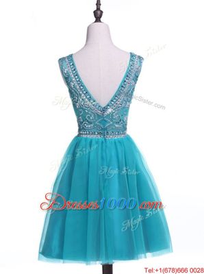 Tulle Scoop Sleeveless Zipper Beading and Sequins Prom Dresses in Teal