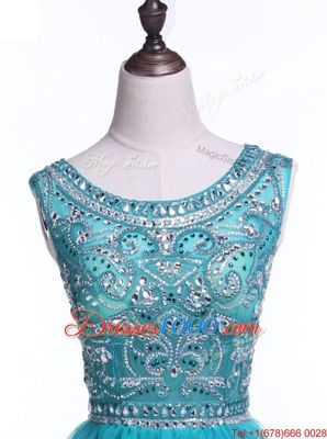 Tulle Scoop Sleeveless Zipper Beading and Sequins Prom Dresses in Teal