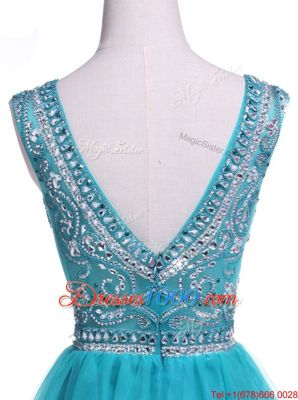 Tulle Scoop Sleeveless Zipper Beading and Sequins Prom Dresses in Teal
