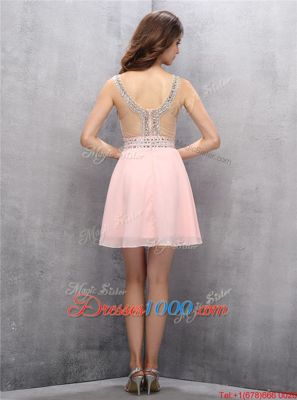 Knee Length Baby Pink Evening Dress V-neck Sleeveless Zipper