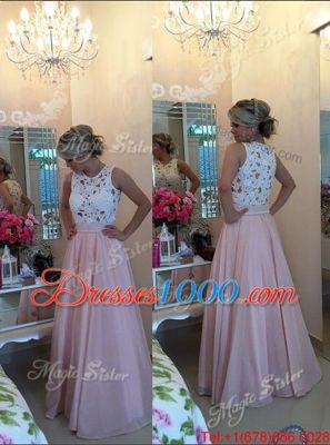 Captivating Scoop Baby Pink Zipper Homecoming Dress Beading Sleeveless Floor Length