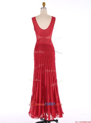 Sumptuous Red Mermaid Chiffon V-neck Sleeveless Sequins Floor Length Zipper Dress for Prom