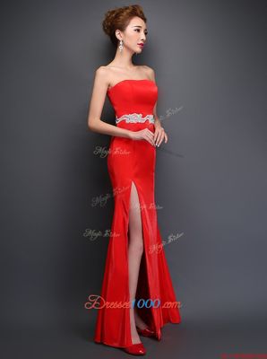 Beauteous Floor Length Mermaid Sleeveless Red Prom Dresses Lace Up