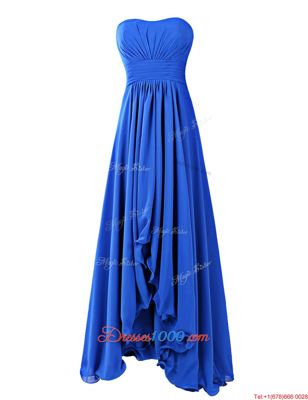 Royal Blue Sleeveless Floor Length Ruffles Zipper Prom Dresses