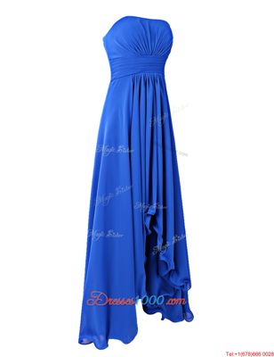 Royal Blue Sleeveless Floor Length Ruffles Zipper Prom Dresses