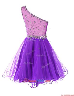 One Shoulder Sleeveless Organza Dress for Prom Beading Zipper