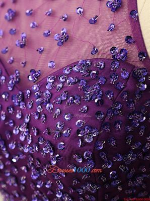 New Arrival Halter Top Sleeveless Tulle Mini Length Zipper in Purple for with Beading and Sequins