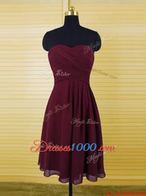 Fantastic Burgundy Sleeveless Ruching Knee Length Dress for Prom