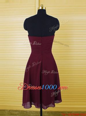 Fantastic Burgundy Sleeveless Ruching Knee Length Dress for Prom