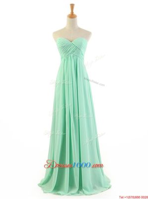 Apple Green A-line Chiffon Sweetheart Sleeveless Ruffles Floor Length Zipper Prom Evening Gown