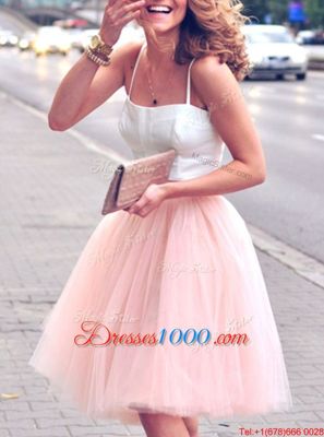 Pink And White Homecoming Dress For with Ruffles Spaghetti Straps Sleeveless Zipper