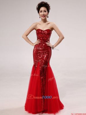 Unique Mermaid Red Sweetheart Zipper Sequins Homecoming Dress Sleeveless