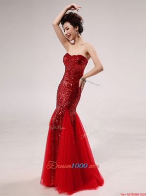 Unique Mermaid Red Sweetheart Zipper Sequins Homecoming Dress Sleeveless