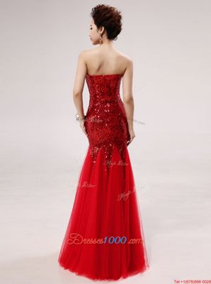 Unique Mermaid Red Sweetheart Zipper Sequins Homecoming Dress Sleeveless