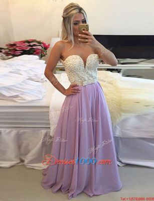 Elegant Scoop Lavender A-line Ruching Junior Homecoming Dress Clasp Handle Chiffon Sleeveless Floor Length