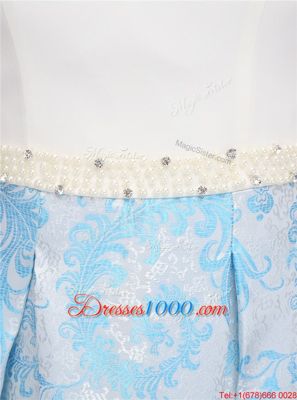 Blue And White Scoop Neckline Beading Sleeveless Zipper