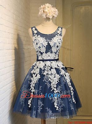 Scoop Knee Length Lace Up Dress for Prom Navy Blue and In for Party with Appliques
